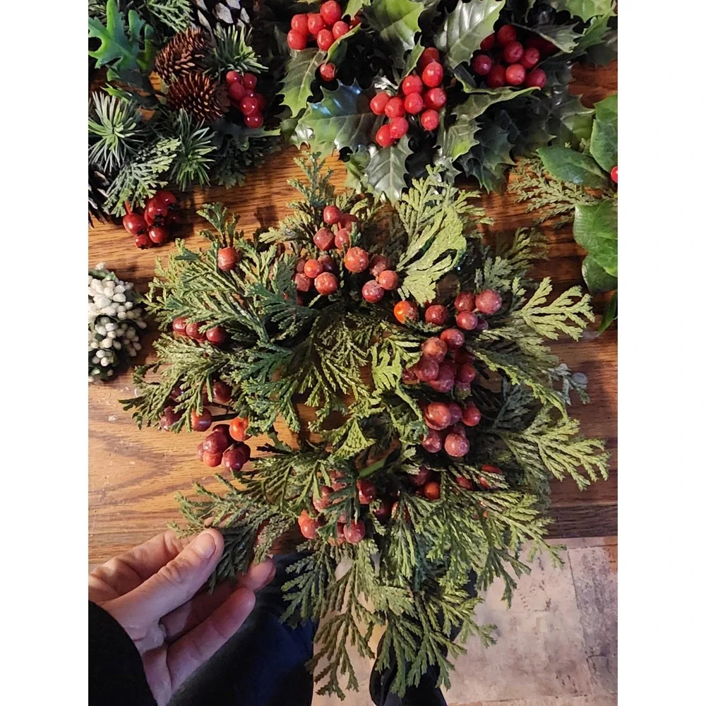 Vintage Lot Of 5 Christmas Faux Floral Candle Rings Wreaths MCM Holly Berry